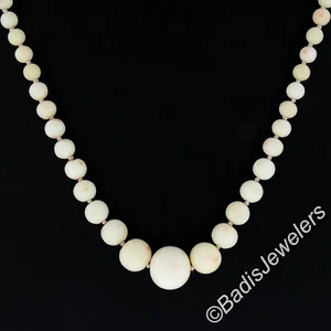 Vintage Graduated Angel Skin Coral 26.5" Necklace & 14K Gold Filigree Hook Clasp - Picture 1 of 6