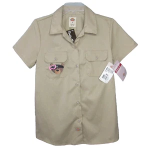 Dickies Work Shirt Womens Small Khaki Beige Short Sleeve CUSTOM Beanz Bear Skate - Picture 1 of 21