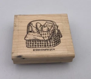 Stampin Up! Sello de goma 1998 cesta de picnic arte popular rural - Imagen 1 de 3