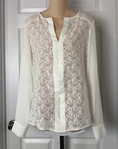 The Limited Lace Front Top Womens Medium Tall MT Ivory Popover Unlined Blouse - Picture 1 of 15