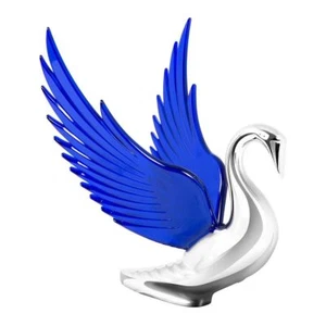 Hood Ornament Swan Bugler Chrome with BLUE Windrider WINGS - Peterbilt KW FL - Picture 1 of 1