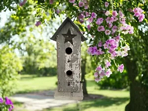 Primitive Handmade Wren Birdhouse, Hanging Birdhouse, Wooden Post Bird House - Picture 1 of 9