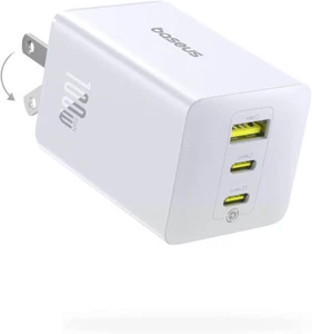 New - Baseus 100W USB C Charger Block, 3-Port GaN Foldable Compact PPS (White) - Picture 1 of 8