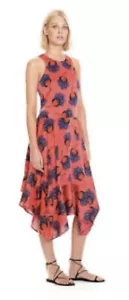 Country Road Dress Coral & Navy Floral Sleeveless Satin Cocktail Career - Size 4 - Picture 1 of 11