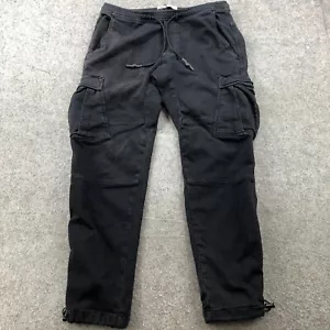 Zara Pants Mens Large Black Flat Front Elastic Waist Slim Tapered Cargo Pockets - Picture 1 of 9