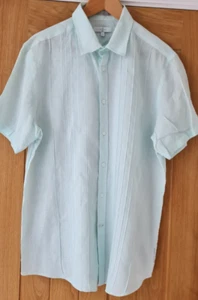 Jasper Conran Luxury Linen Short Sleeve Smart Shirt - Light Green Size Large - Picture 1 of 9