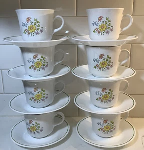 CORELLE SPRING MEADOW 8 CUP & SAUCER SETS BY CORNING WARE COFFEE TEA CUPS 16 PCS - Picture 1 of 8