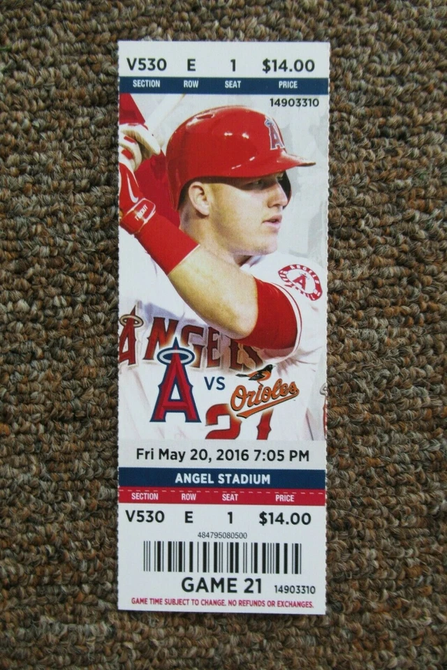 LOS ANGELES ANGELS VS ORIOLES 5/20/2016 FULL TICKET ~ MACHADO/TRUMBO/DAVIS+ HRs - Image 1 of 1