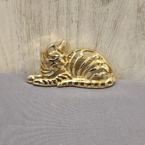 VINTAGE DANECRAFT OPEN-WORK CAT BROOCH - HEAVY GOLD PLATED  - Picture 1 of 4