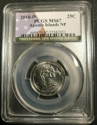 2018-D APOSTLE ISLANDS MS67 PCGS NATIONAL PARK QUARTER - Image 1 of 2