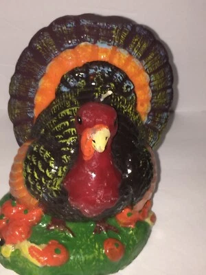 Vela multicolor vintage de cera de pavo de acción de gracias muy detallada 5,5" T x 4,5" W Foto 1 de 4