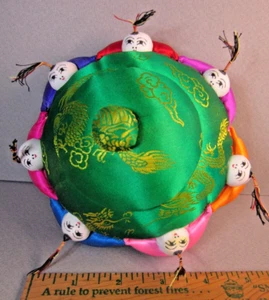 Chinese 7 People Character Satin Silk Pincushion Sewing Box Round Lid Stuffed - Picture 1 of 6