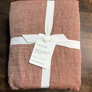 POTTERY BARN EUROPEAN FLAX LINEN WAFFLE DUVET COVER ~ KING/CAL KING ~ BRICK - Picture 1 of 7
