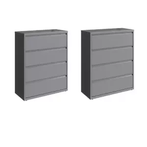 Home Square Set of 2 42in Wide 4 Drawer Metal Lateral File Cabinet Arctic Silver - Picture 1 of 4