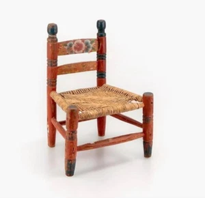 Poltrona/sgabello antico legno e rattan 17,5” fatto a mano rustico arredamento casetta - Foto 1 di 6