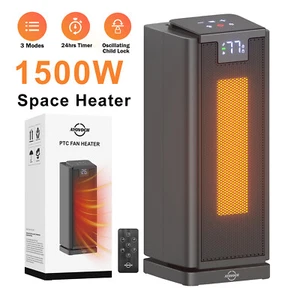 Electric Space Heater Thermostat Ceramic Heater Remote 70°Oscillating Large Room - Picture 1 of 14