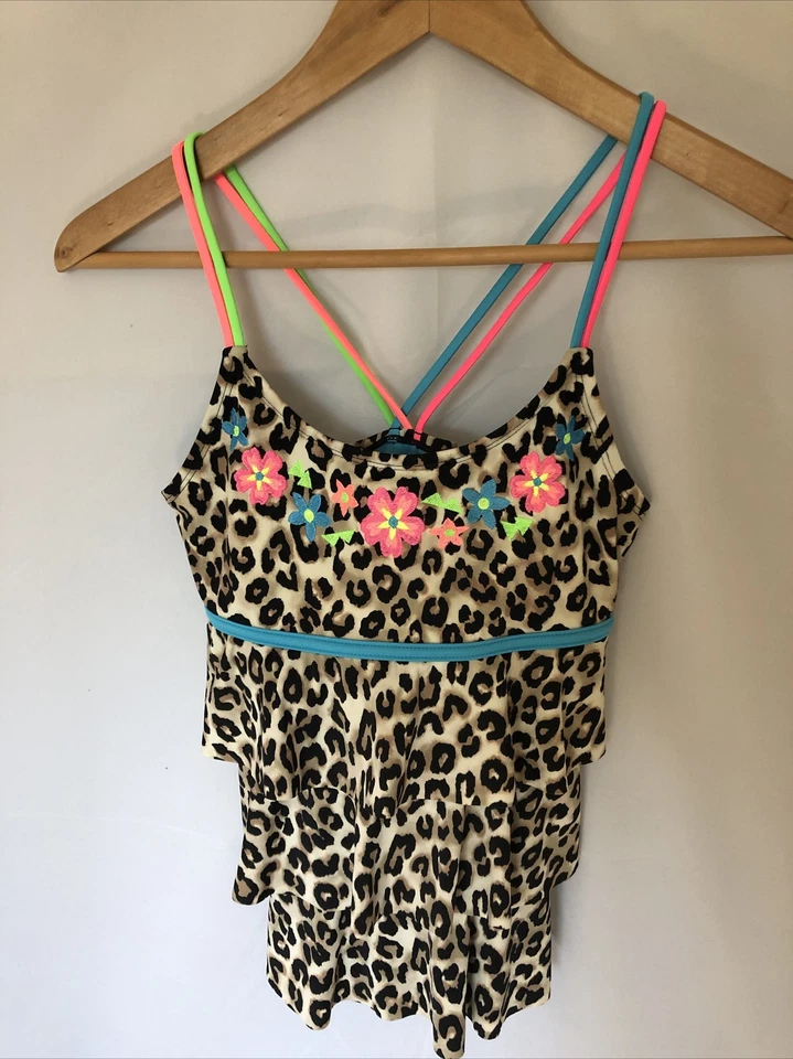 JUSTICE GIRL'S ANIMAL PRINT FLOUNCE TANKINI SWIMSUIT sz 16 - Image 1 of 4