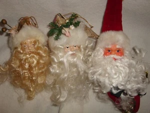 COLLECTIBLE SET OF THREE SANTA HEADS ORNAMENTS #013 - Picture 1 of 4