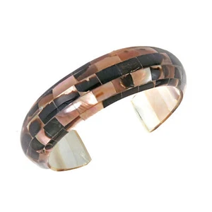 Ocean-Inspired Brown Lip Tiger Shell Mosaic Cuff Bracelet - Picture 1 of 6