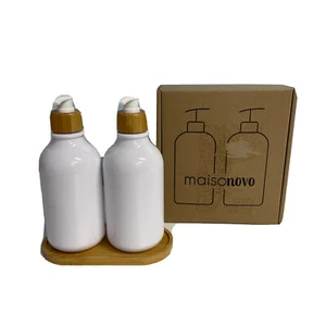 MaisoNovo Dish Soap Dispenser for Kitchen Sink w. Bamboo Pump and Soap Tray Bath - Picture 1 of 12