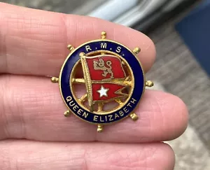 Vintage RMS Queen Elizabeth Cunard white star Line Ship Ocean Liner Pin Badge - Bild 1 von 6