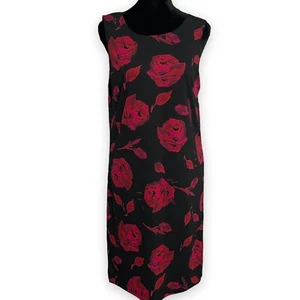 Kathie Lee Collection Women Size Small 4/6 Black Red Shift Dress Floral Print  - Picture 1 of 7