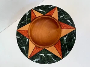 Hand Carved Decorative Star Pattern Wood Bowl Huon Pine Australia Signed - Picture 1 of 8