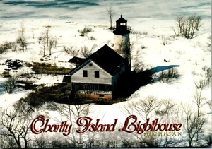 Michigan MI Light House Postcard Charity Island Lighthouse Aerial Au Gres - Picture 1 of 3