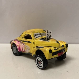 CUSTOM Johnny Lightning 1/64 Weathered Barn Find Yellow 1941 Willys Gasser Coupe - Picture 1 of 6