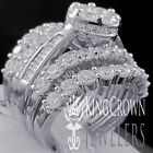 10K White Gold On Silver  Engagement Ladies Ring 3 Piece Bridal Set