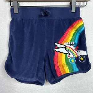 Hanna Andersson Shorts Girls Size 8 Blue Rainbow Skate Embroidered Terry Cloth - Picture 1 of 6