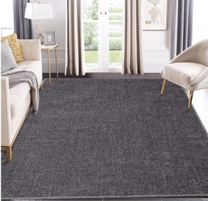 Solid Textured Area Rug Washable Stain Resistant Non-Slip 9X12 Dark Grey New - Picture 1 of 10