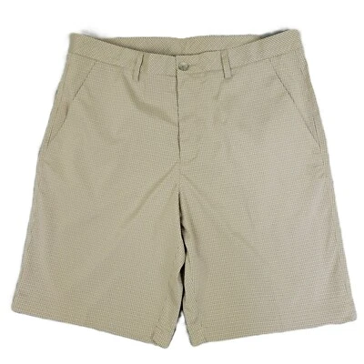 ASHWORTH Checkered Golf Shorts Mens 36W Tan  Khaki Activewear Flat Front - Image 1 of 4