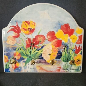 VTG JUDY BUSWELL FLORAL CERAMIC KEY HOLDER 6 IN TALL 7 IN WIDE 1999 FLORAL - Picture 1 of 8