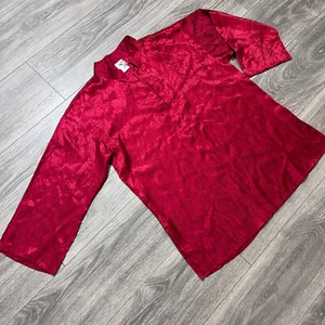 Natori Pyjama Schlaf Oberteil Animal Print 3/4 Arm Satin PJ Shirt Damen M rot - Bild 1 von 11
