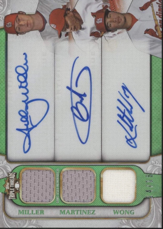 Miller / Martinez / Wong 2014 Topps Triples Threads Green Swatch Autos 14/18 - Image 1 of 2