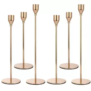 Set Of 6 Gold Candlestick Holders Gold Candle Holder Taper Candle Holders Candle - Picture 1 of 7