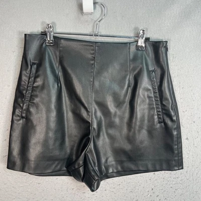 Zara Womens Large Black Faux Leather High-Waisted Shorts - Image 1 of 4