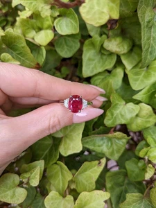 3.66Ct Oval Cut Natural Ruby & Diamond Wedding Ring 14K White Gold Size 6.5 7 8 - Picture 1 of 6