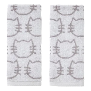 Cat Hand Towel 2pc Set for Bath/Kitchen/Bar & Gift, White/Gray - Picture 1 of 6
