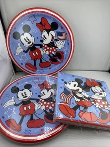 Disney  Mickey & Minnie Patriotic Paper 20 Plates 20 Napkins  New & Sealed - Picture 1 of 6