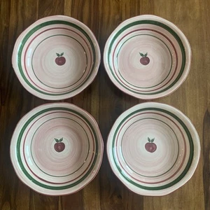 4 RARE Franciscan Wedgwood Apple Pie 9" Soup Bowls Vintage Reddelicious Green - Picture 1 of 13