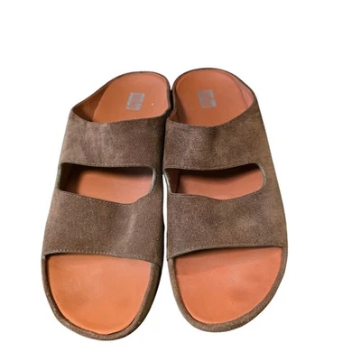 FitFlop 麂皮绒拖鞋凉鞋女式 8 码橄榄舒适楔形鞋跟懒人鞋 — 第 1/4 张图片