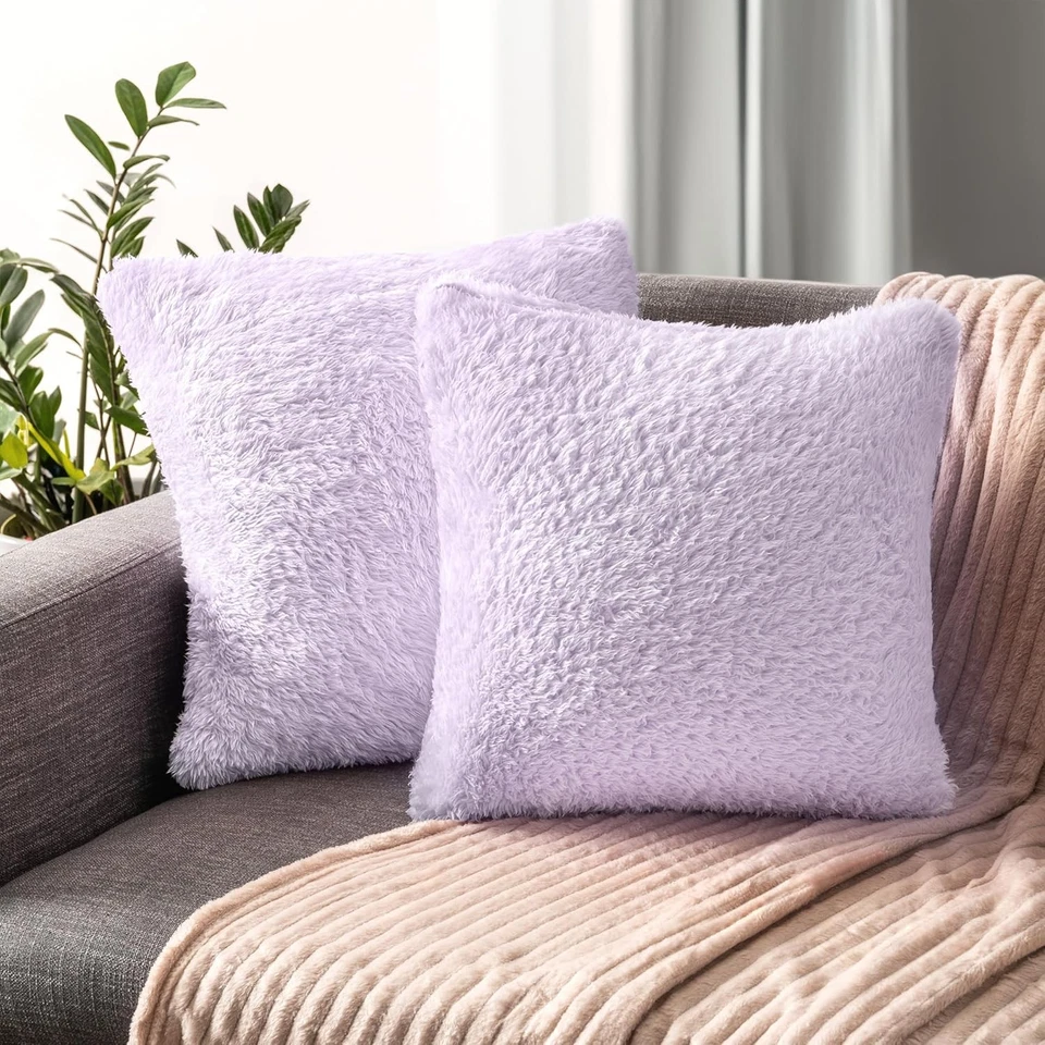 PAVILIA Fluffy Lavender Throw Pillow Covers Decorative Accent Pillow Cases for