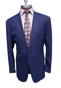 Hickey Freeman Traveler Recent Beacon 100% Wool Blue Windowpane Blazer SZ 48L - Picture 1 of 9