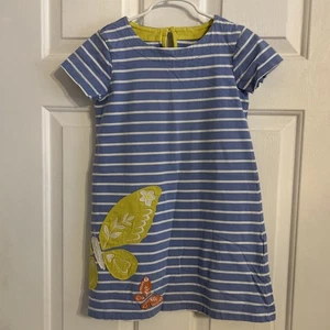 Mini Boden Blue /White Striped W/Butterfly Applique Dress Girls Size 6-7-EUC - Picture 1 of 7