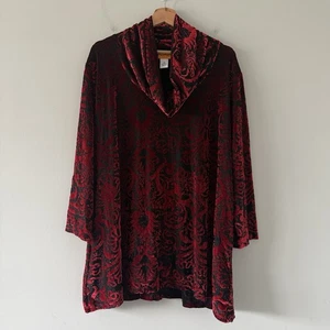Ruby Rd Tunika Top Damen 2X Whimsigoth Samt Burnout dunkel romantisch Wasserfallausschnitt - Bild 1 von 12