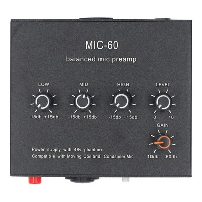Mikrofonvorverstärker 3 5 Mm 6 5 Mm XLR-Schnittstelle 60 DB Verstärkung 48 DON - Bild 1 von 4