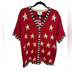 The Quacker Factory Vintage Patriotic Star and Flag Cardigan Sweater New Size 1X - Picture 1 of 5