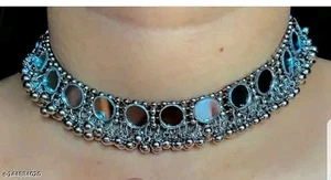 Collar Espejo Plata Oxidada Inspirado Diseñador Elegante Gargantilla Moda - Imagen 1 de 2